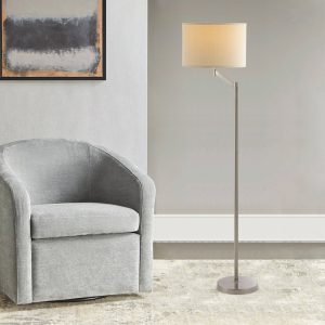 MLIAN Contemporary Floor Lamp with White Fabric Shade, Modern Floor Lamp Reading Light with LED Bulb, for Living Room Family Room Office Reading Nook, Nickel