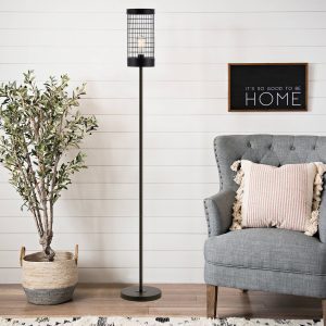 MLIAN 62 Inches Rustic Wire Cage Metal Floor Lamp Brushed in Black Finish, Lantern Floor Lamp Standing Lamp for Living Room, Bedroom, Office