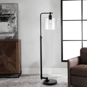 WBFL-T002-BZ_1024x1024@2x.jpg MLIAN Industrial Floor Lamp with Clear Glass Shade, Modern Floor Lamp with Ceramic Socket (Black)
