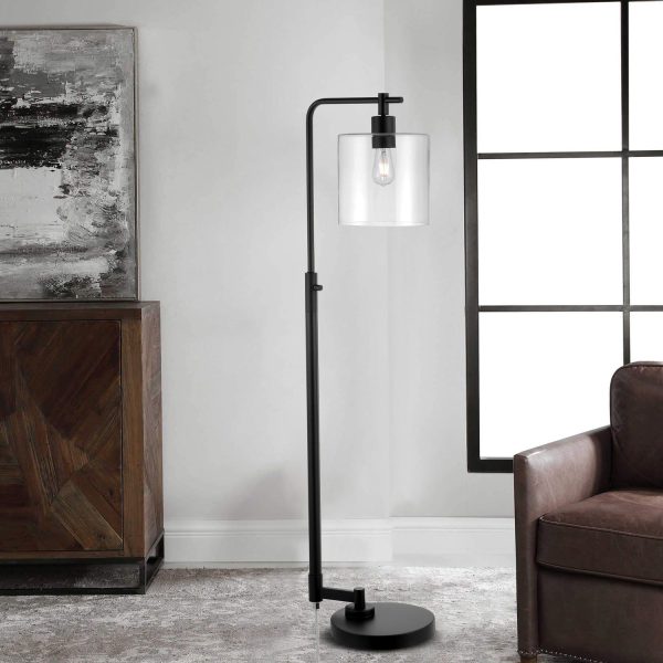 MLIAN Industrial Floor Lamp with Clear Glass Shade, Modern Floor Lamp with Ceramic Socket (Black)