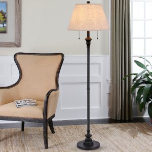 MLIAN Traditional Floor Lamp, Classic Standing Lamp with Fabric Shade, Vintage Elegant Tall Pole Lamp for Living Room Bedroom Office Reading, Pull Chain Switch