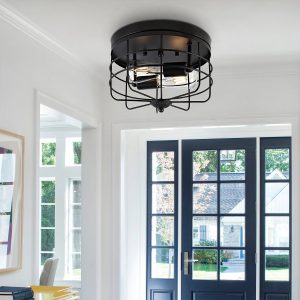 Industrial Close to Ceiling Light Fixtures, Farmhouse Style Semi Flush Mount Lighting, Vintage Ceiling Lamp Light Bulb Metal Cage for Hallway Bedroom Living Room Dining Room Kitchen Decorations