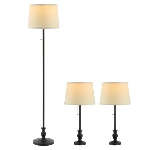 MLIAN 3 Lamp Set, Classic Metal Base Floor Lamp + Table Lamps for Farmhouse Living Room Bedroom in Matt Black Finish, ETL Certificate (58 & 26 Inches in Height)