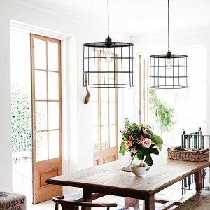 Industrial Hanging Cage Pendant Lights, Vintage Open Retro Style, Metal, Modern, Black Basket Cage, Ceiling Lamp, Drum-Like Pendant Light