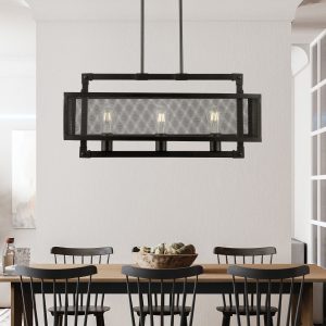WBPT-Y019_1024x1024@2x.jpg Rectangular Metal Pendant Light Fixture, Farmhouse 3-Light Hanging Lighting with Steel Net Shade for Kitchen Dining Room, Black