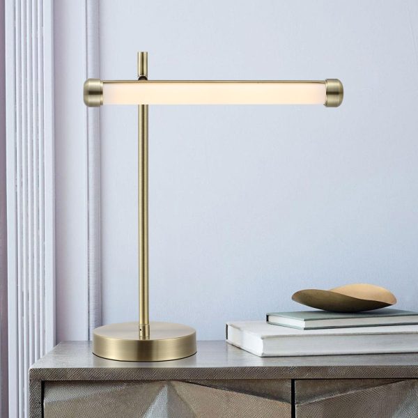 MLIAN Stepless Dimmable Table Lamp Metal Modern Nightstand Reading Lamp with 350" Adjustable Head, Metal Retro Minimalist Desk Lamp in Brass Finish for Office, Bedroom, 3000K Led Bulb Included