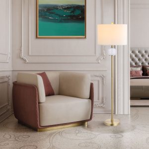 MLIAN 62" Elegant Floor Lamp, Gold Standing Light with 5.5" White Etched Glass Ball Ivory Shade Gold Pole, for Living Room Dining Room Bedroom