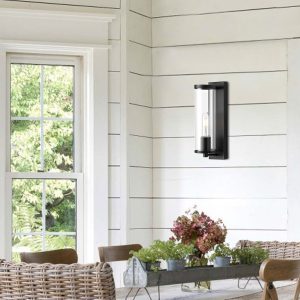 MLIAN 13-in Tall Wall Sconce Plug-in Cylinder Clear Glass Shade Wall Sconce Modern Industrial Sconce Lamp, Rustic Lighting Fixture for Hallway, Bedroom, Bathroom, Office, Living Room, Black