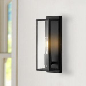 MLIAN Modern 13" Wall Sconce, Black Metal Frame with Clear Glass Shade Retro Wall Lighting Fixture, for Living Room Bedroom Bathroom Vanity Office