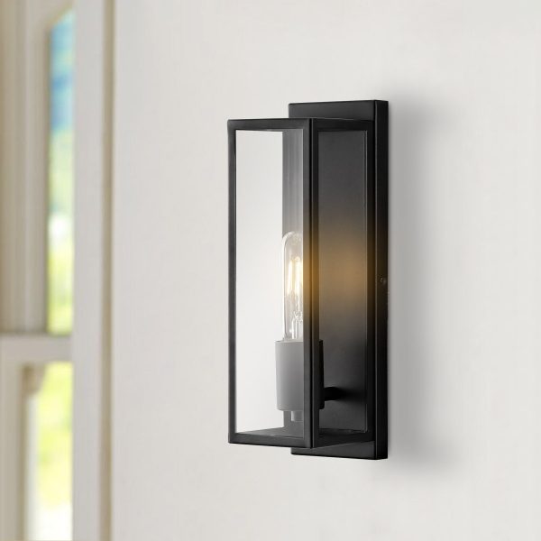 MLIAN Modern 13" Wall Sconce, Black Metal Frame with Clear Glass Shade Retro Wall Lighting Fixture, for Living Room Bedroom Bathroom Vanity Office