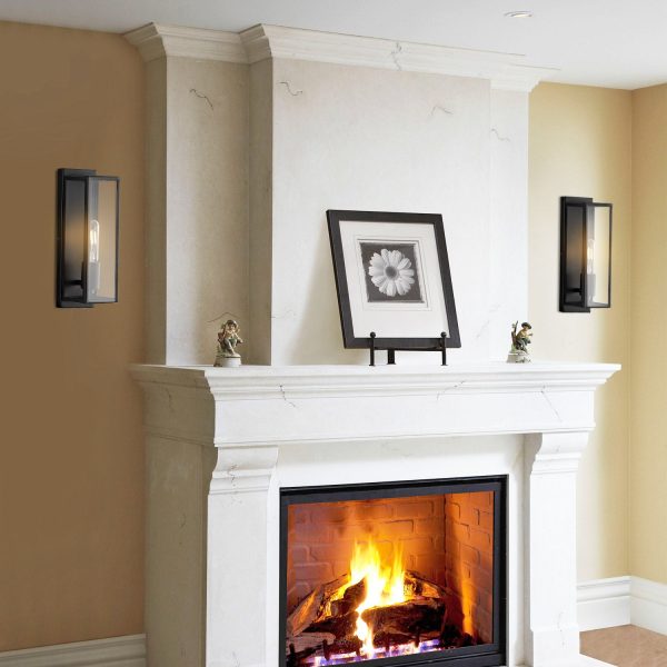 MLIAN Modern 13" Wall Sconce Set of 2, Black Metal Frame with Clear Glass Shade Retro Wall Lighting Fixture, for Living Room Bedroom Bathroom Vanity Office