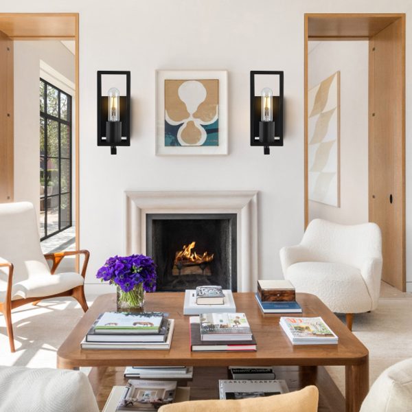 WBWL-J026-BK-ROOM_1024x1024@2x.jpg MLIAN Modern 9" Wall Sconce Set of 2, Black Metal Frame Retro Wall Lighting Fixture, for Living Room Bedroom Bathroom Vanity Office