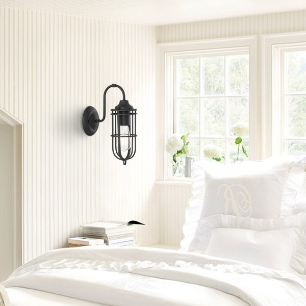 WBWL-JQ04-BK-ROOM_1_1024x1024@2x.jpg MLIAN Industrial Wire Cage Wall Sconce 1-Light, Plug-in or Hardwired Vintage Wall Light, Farmhouse E26 Base Vintage Edison Lighting Fixture for Headboard Bedroom Nightstand Porch Bathroom, Black