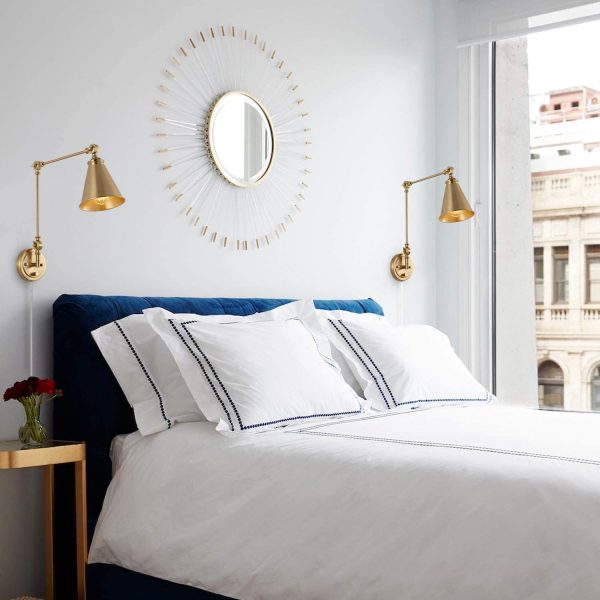 MLIAN Gold Swing Arm Wall Lamp Set of 2, Modern Adjustable Wall Mounted Sconce, Warm Brass Finish