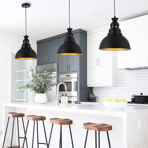 Industrial Metal Pendant Light, Black Finish Vintage Ceiling Hanging Light Fixture for Barn Farmhouse Living Room Bedroom Kitchen, Black