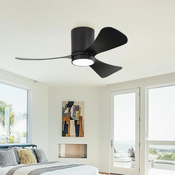 42" Smart Flush Mount Ceiling Fan with Lights, 3 ABS Blades, 6 Speeds Reversible DC Motor-Black